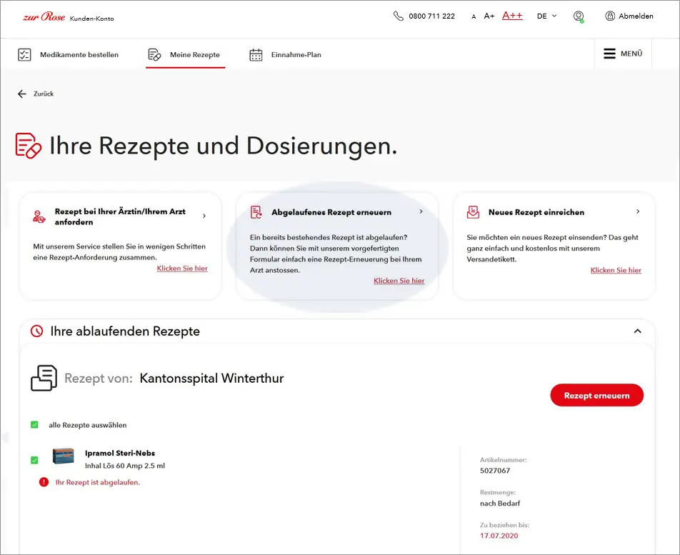 Screen Ihre Rezepte und Dosierungen