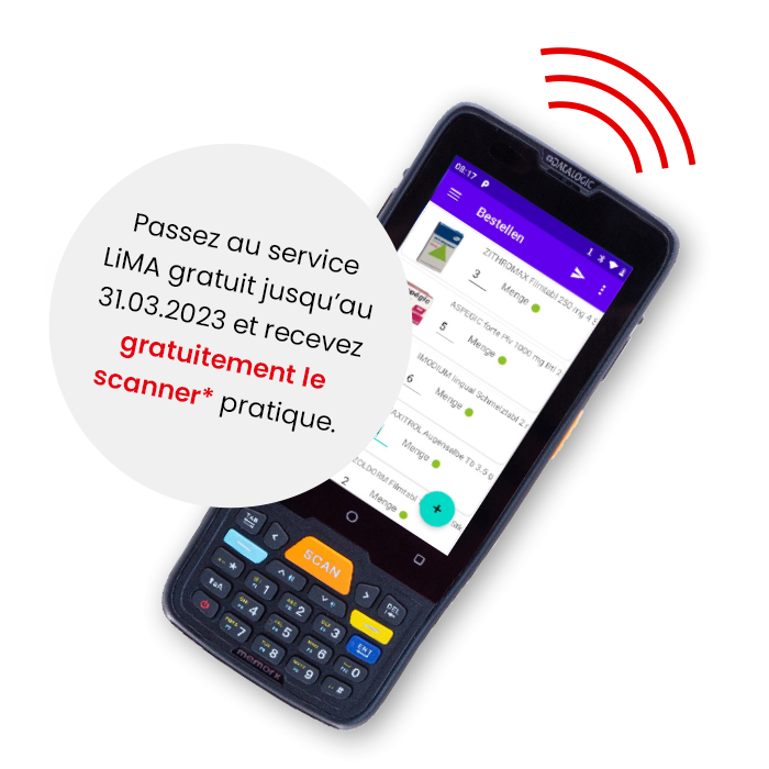 Passez au service LiMA gratuit jusqu’au 31.03.2023 et recevez gratuitement le scanner* pratique.