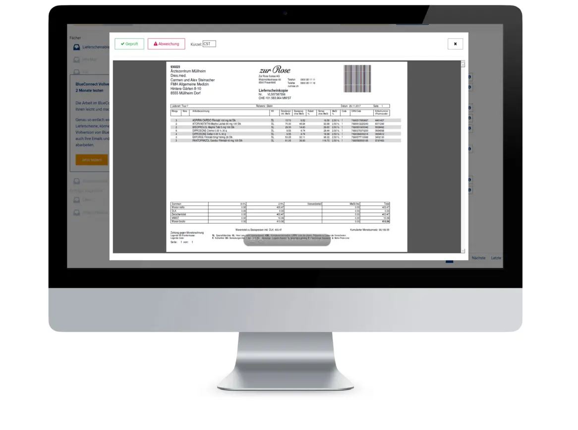 Screenshot Tool elektronische Lieferscheinablage Prüfung