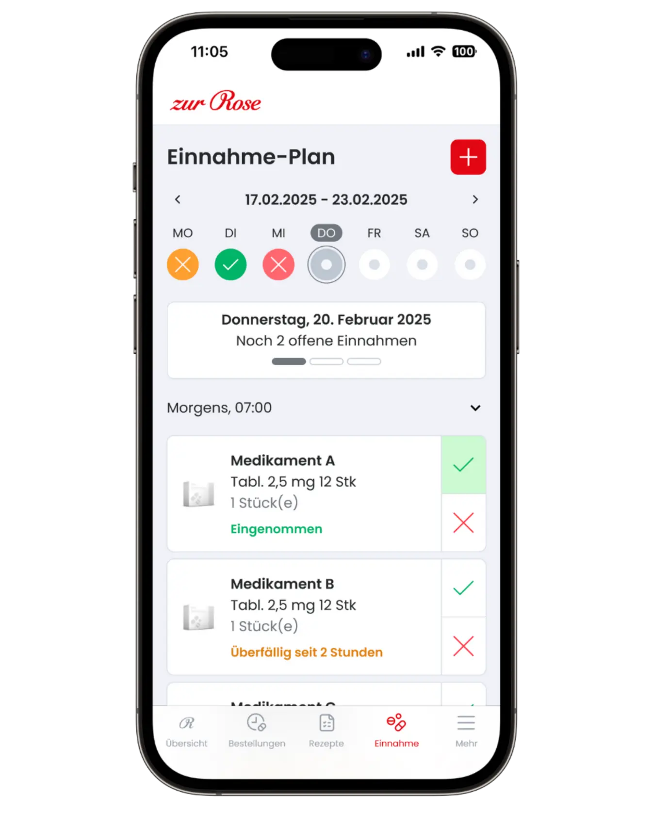 Einnahmeplan in der App