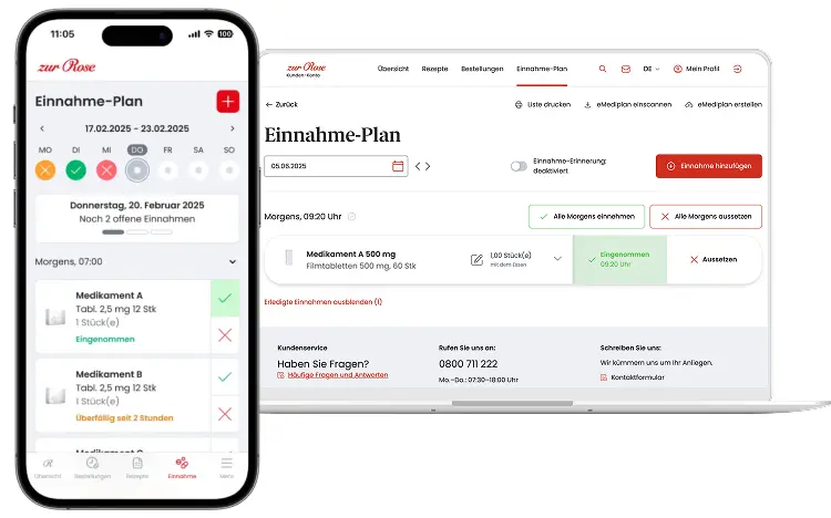 Einnahmeplan auf Handy und Laptop