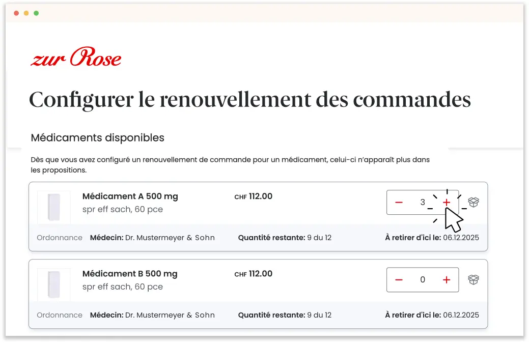 Choisir les médicaments et la quantité à commander