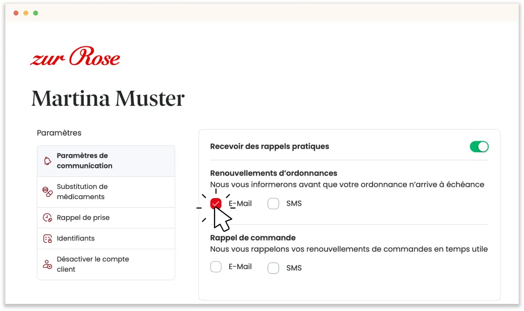 Sélectionner le type de notification