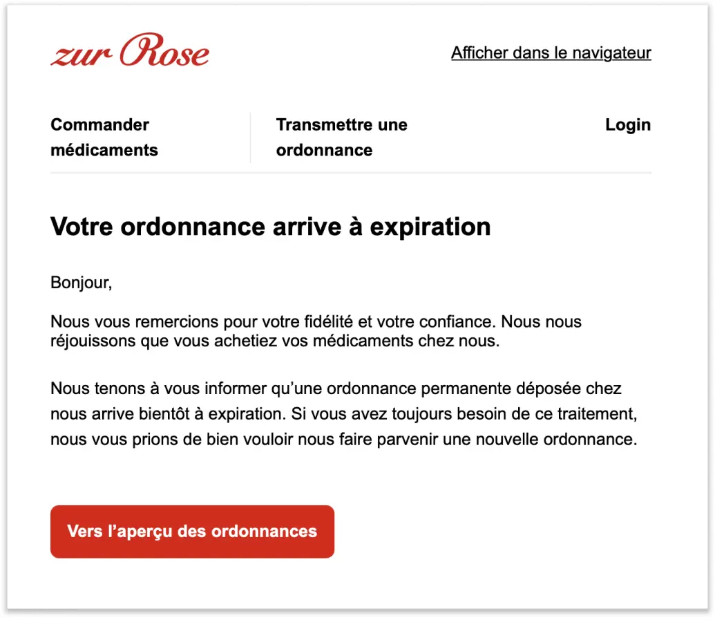 Recevoir un rappel de renouvellement d’ordonnance