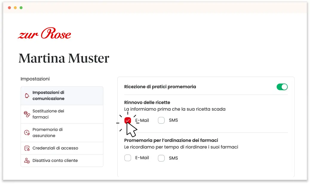 Selezionare il tipo di notifica