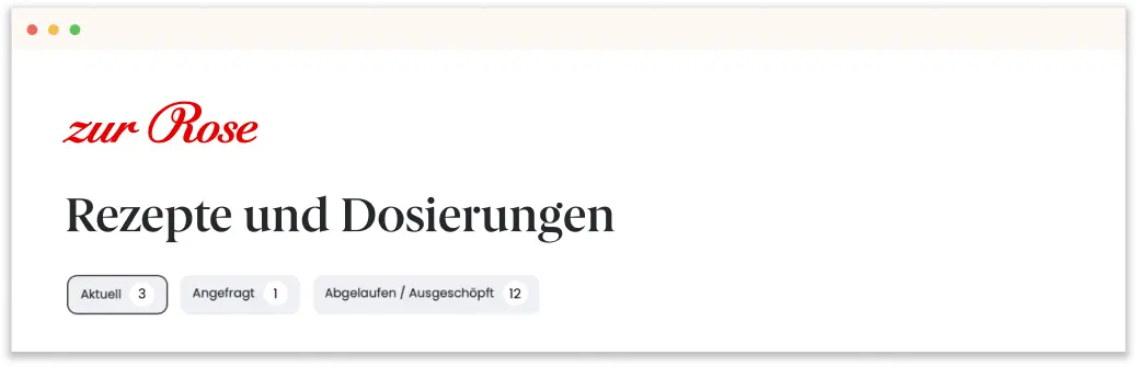 Rezept-Übersicht im Kunden-Konto